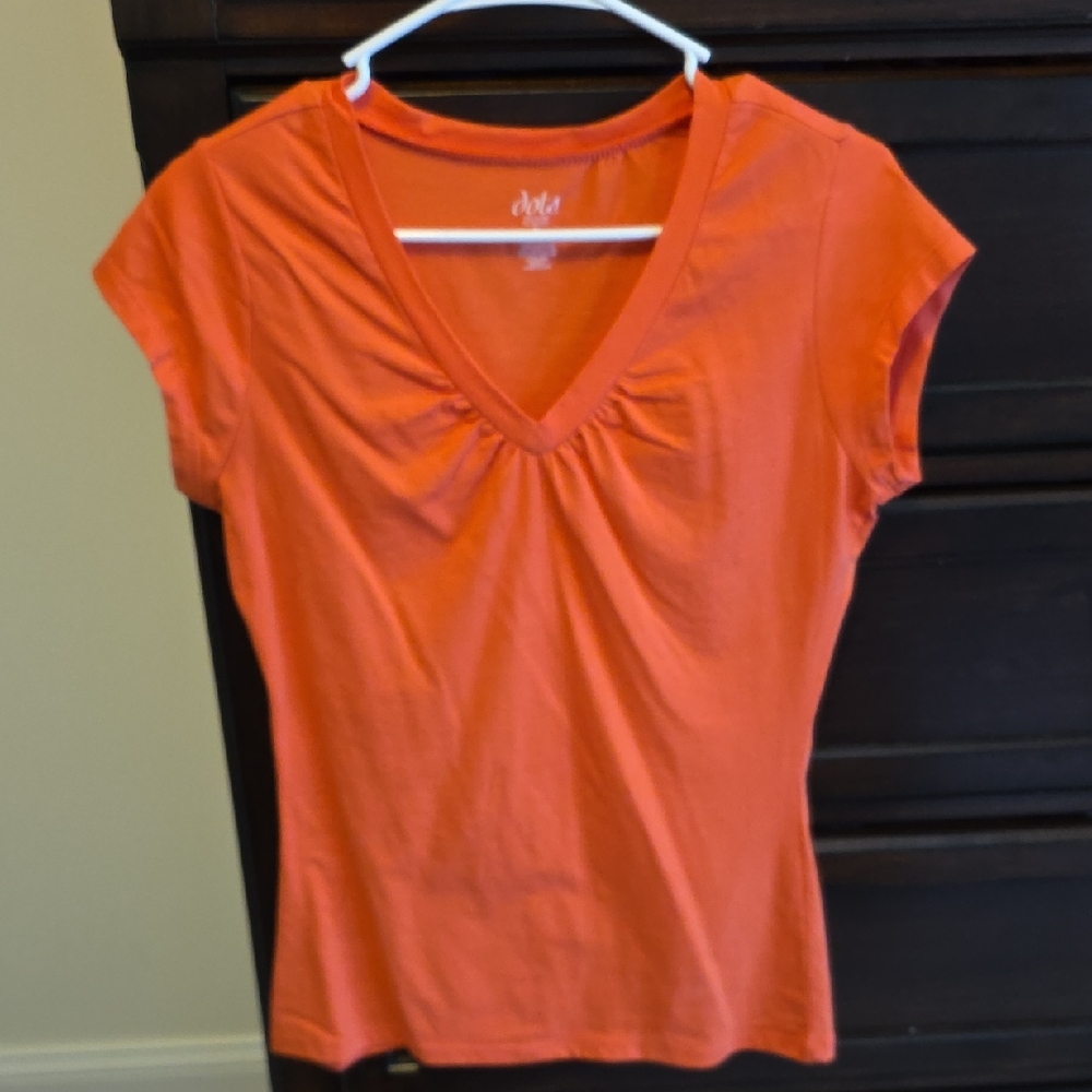 Dots Orange Short Sleeve V-Neck Top